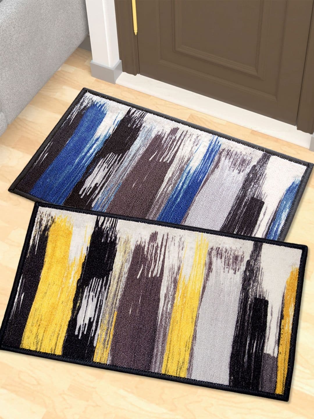 Athom Living Black & Grey 2 Pieces Printed Anti-Slip Doormats - view 1