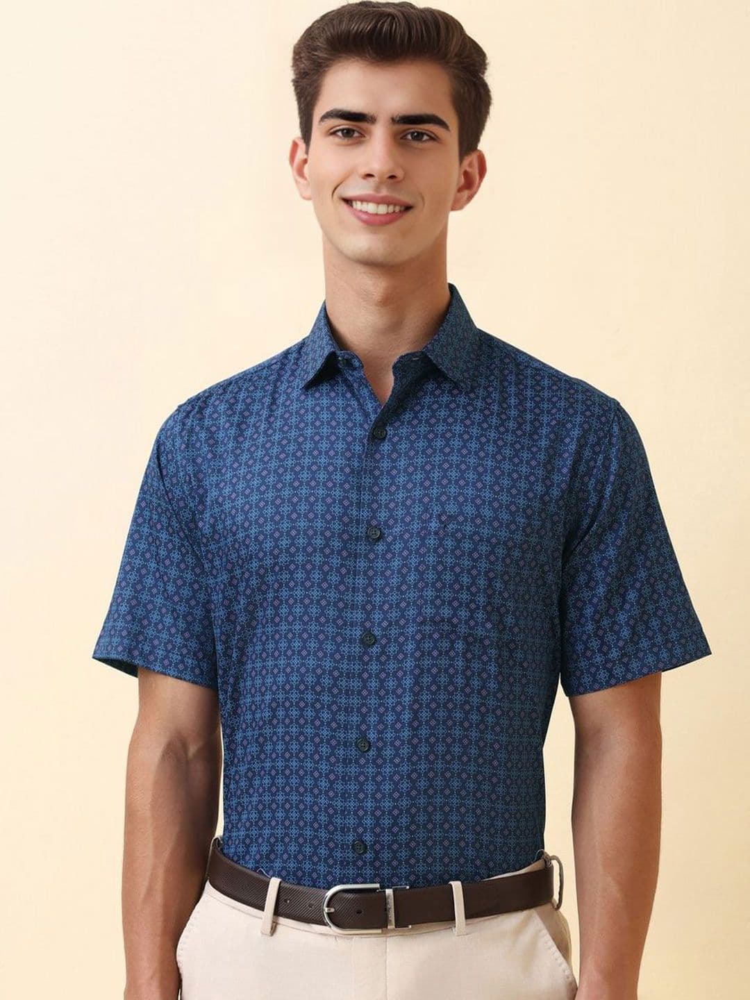 Allen Solly Men Slim Fit Ethnic Motifs Printed Spread Collar Pure Cotton Formal Shirt - view 1
