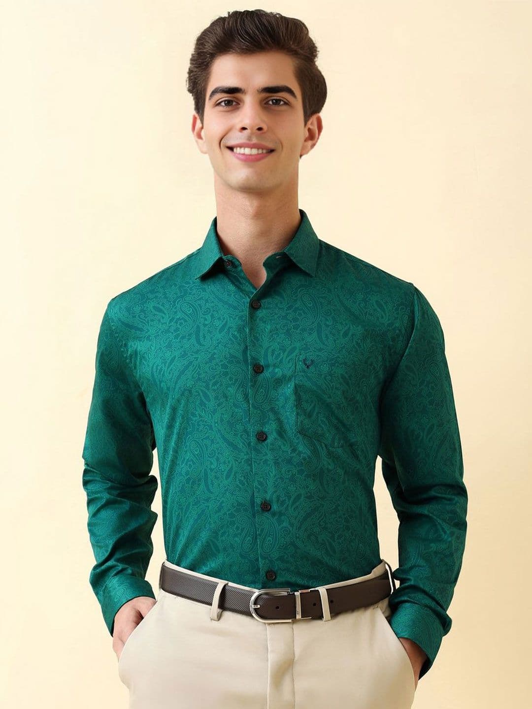 Allen Solly Men Slim Fit Ethnic Motifs Printed Spread Collar Pure Cotton Formal Shirt - view 1
