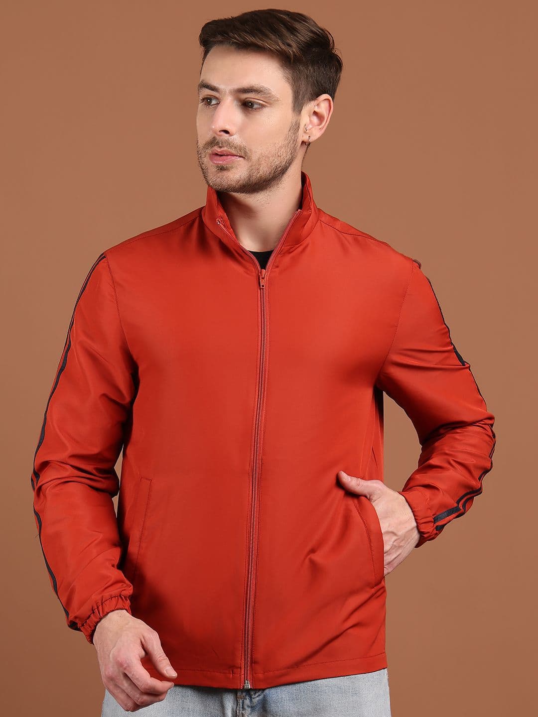 HOUSE OF VEDAS Men Stand Collar Solid Windcheater Sporty Jacket - view 1