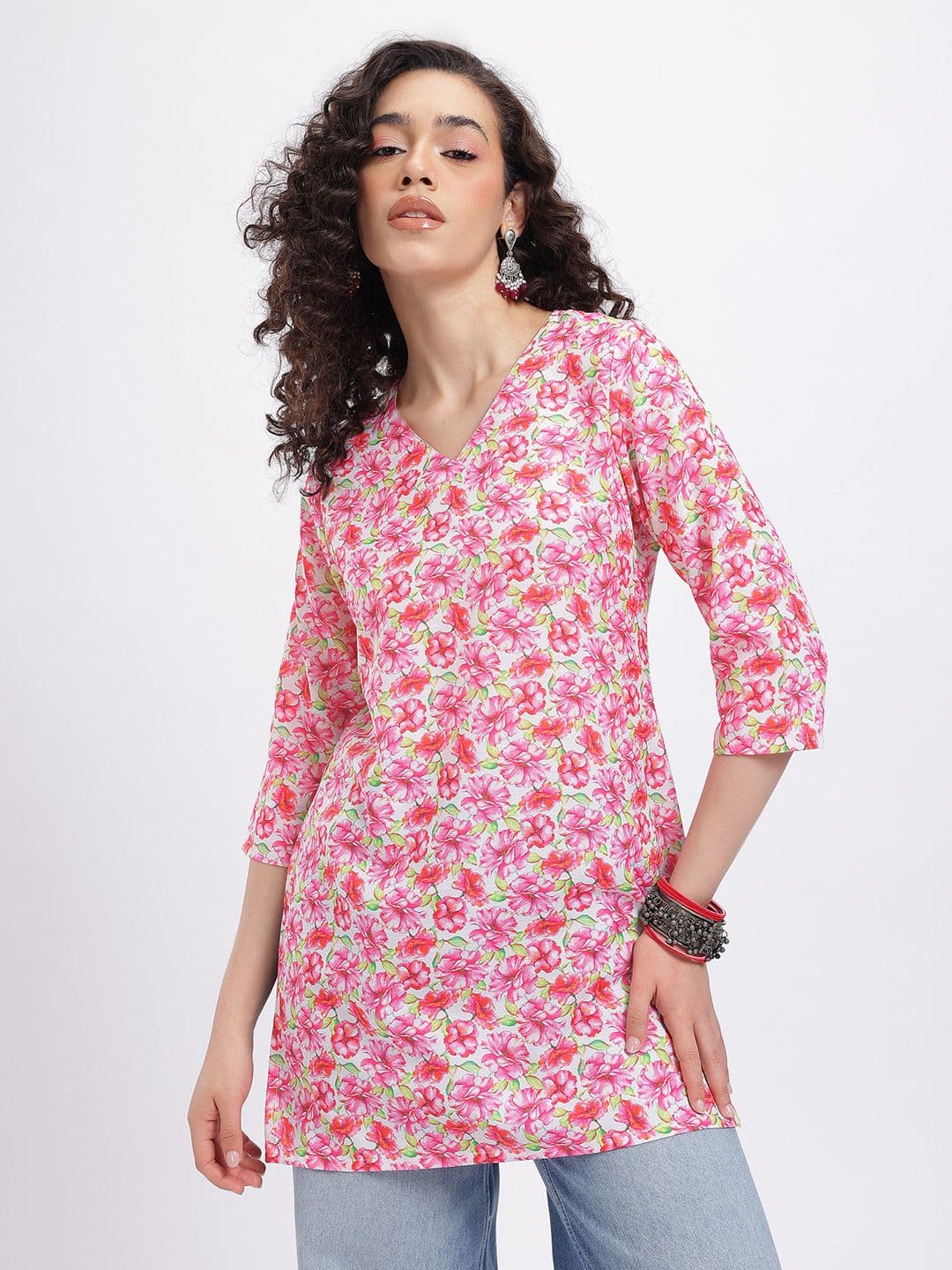 Anouk Rustic Floral Printed V-Neck Straight Kurta - view 1