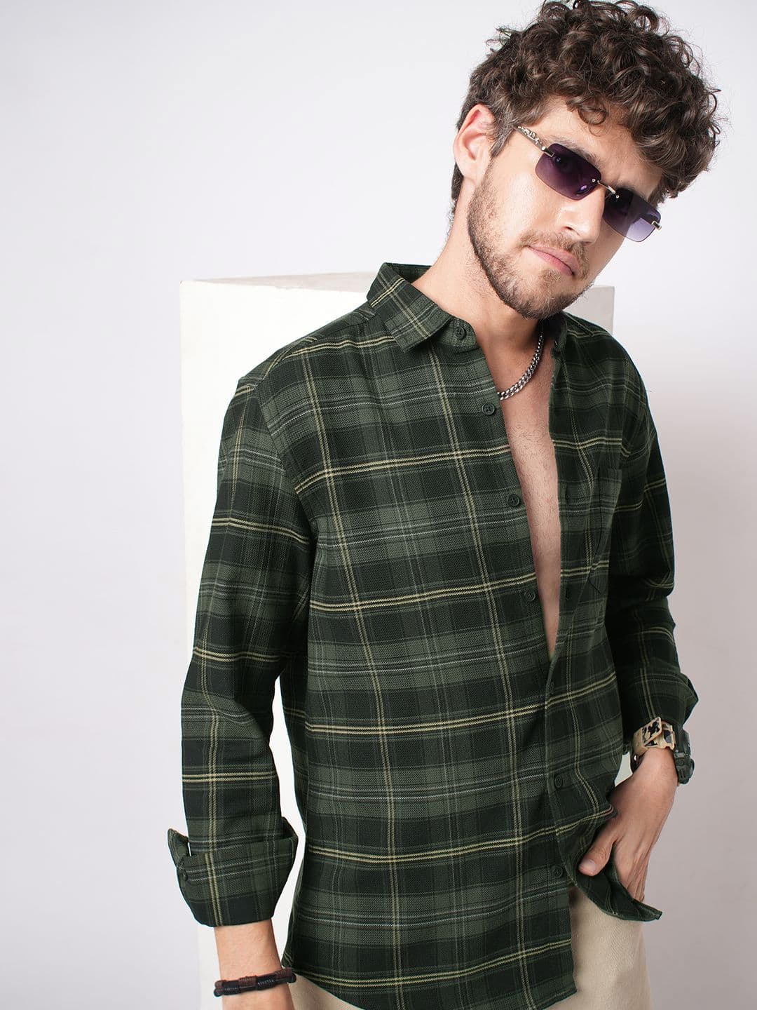 VASTRADO Men Classic Fit Checked Spread Collar Cotton Casual Shirt - view 1