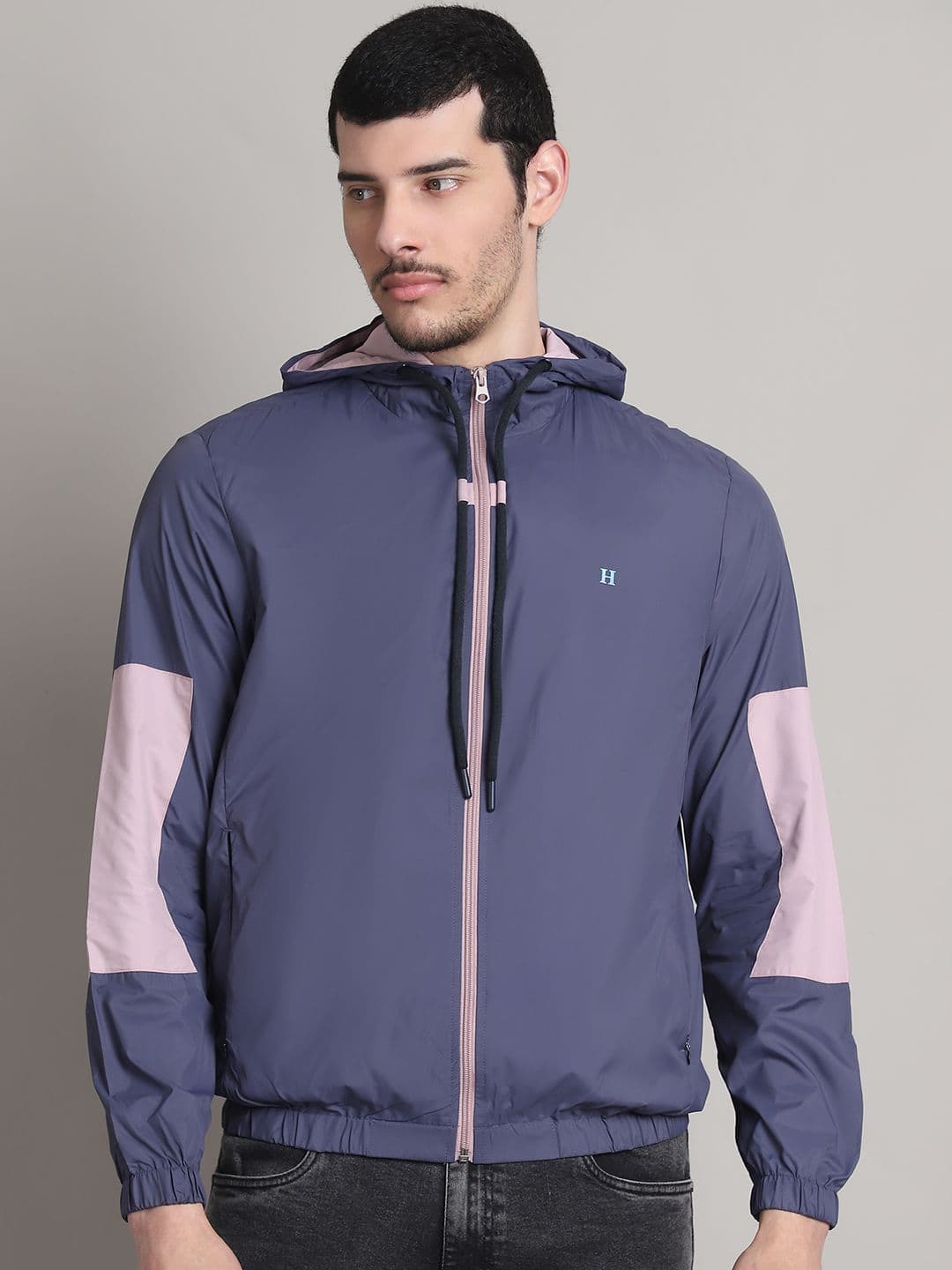 HOUSE OF VEDAS Men Hooded Colourblocked Windcheater Sporty Jacket - view 1