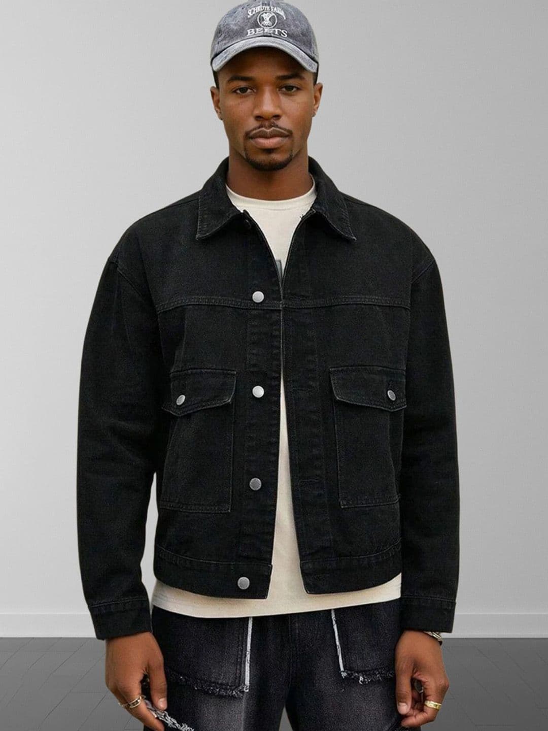 Kotty Men Spread Collar Solid Denim Jacket - view 1