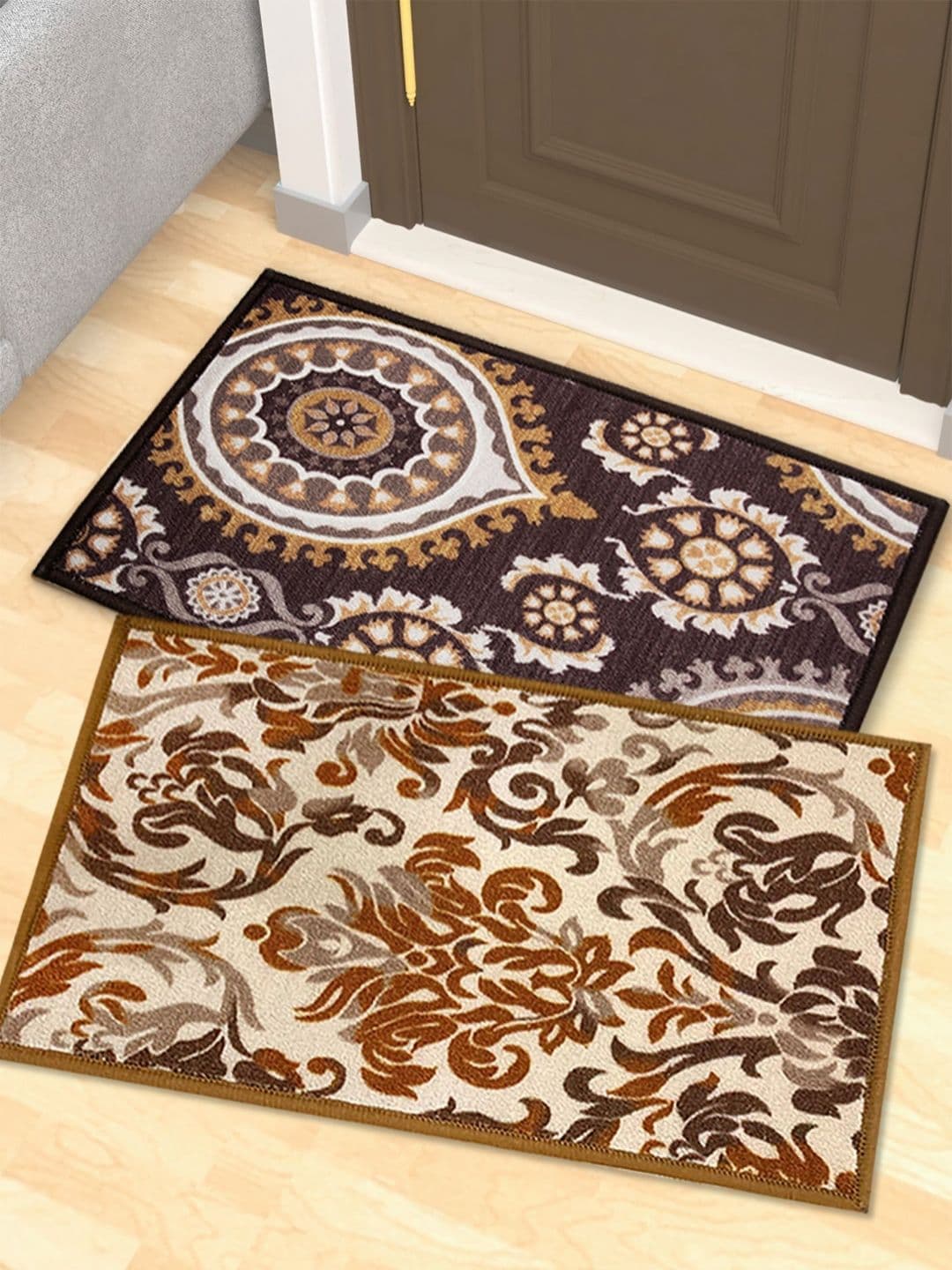 Athom Living Brown & Beige 2 Pieces Printed Anti-Slip Doormats - view 1