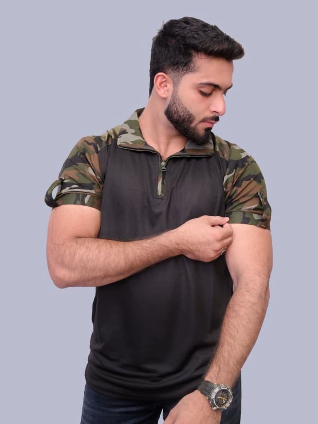 Para Trooper Men Camouflage Printed Polo Collar Cotton Slim Fit T-shirt - view 1