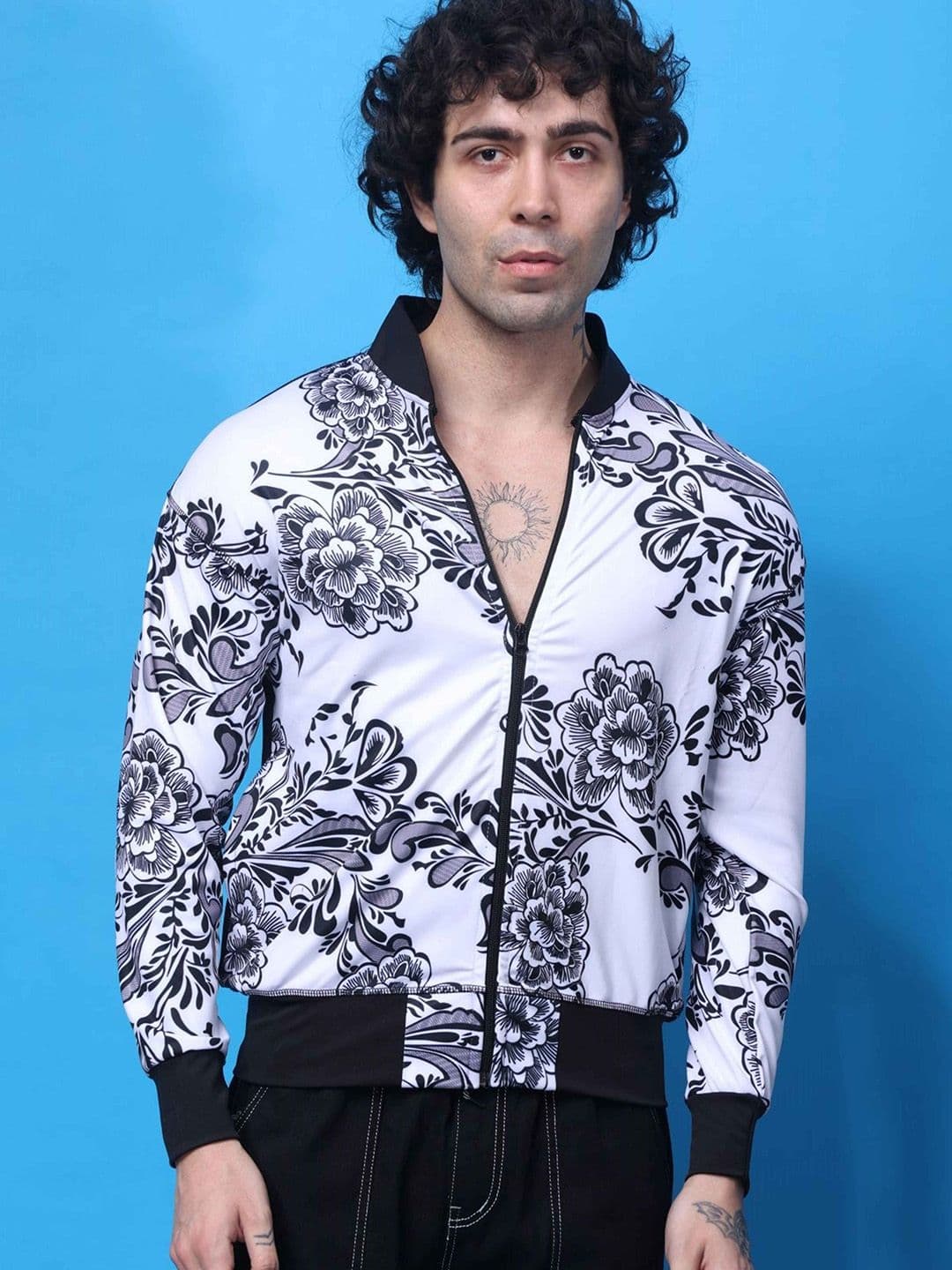 YELLOW TREE Men Stand Collar Floral Printed Lightweight Bomber Jacket - view 1