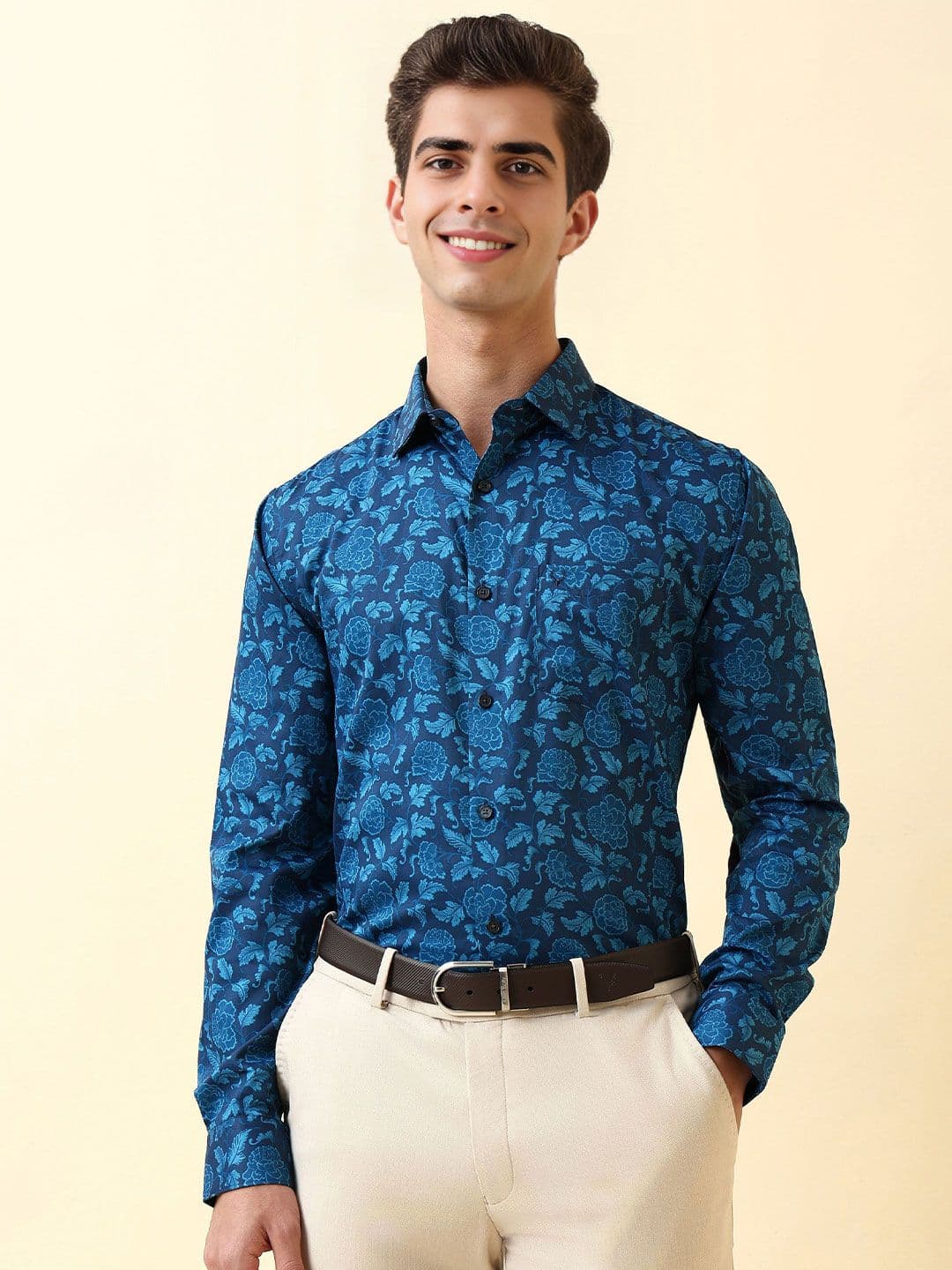Allen Solly Men Slim Fit Floral Printed Spread Collar Pure Cotton Formal Shirt - view 1