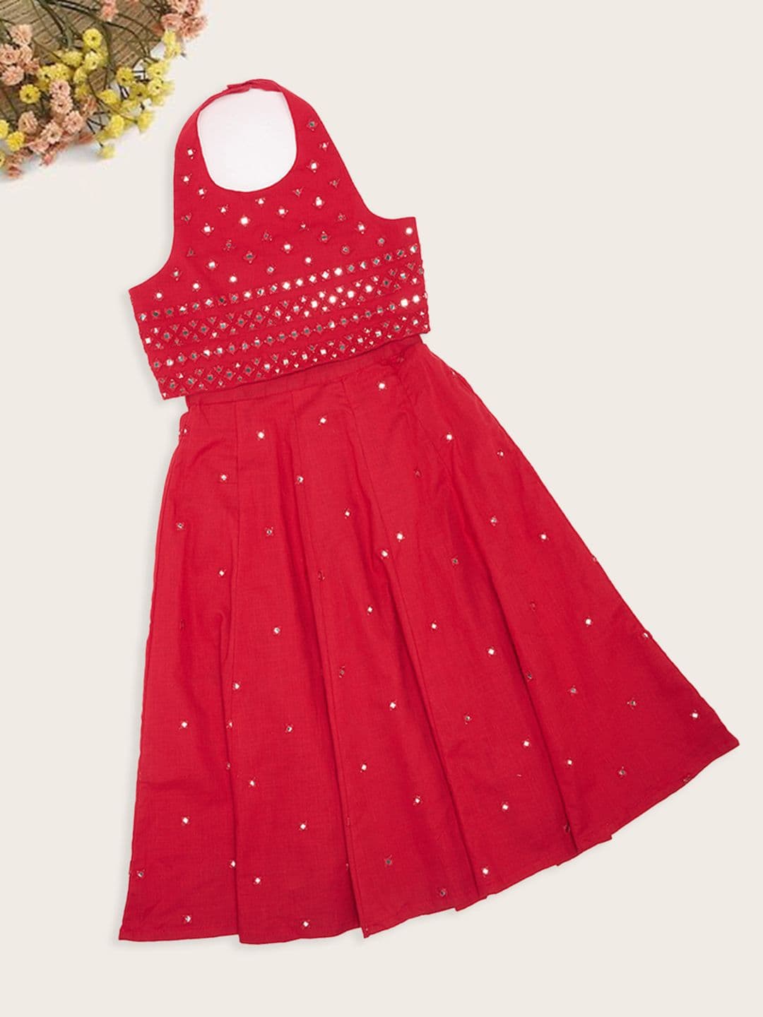 AKKRITI BY PANTALOONS Girls Embroidered Sequinned Ready To Wear Cotton Lehenga & Choli - view 1