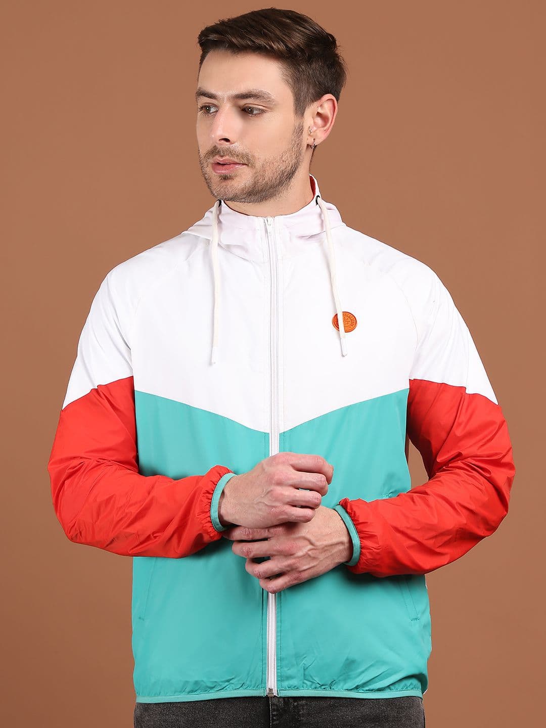 HOUSE OF VEDAS Men Hooded Colourblocked Windcheater Sporty Jacket - view 1