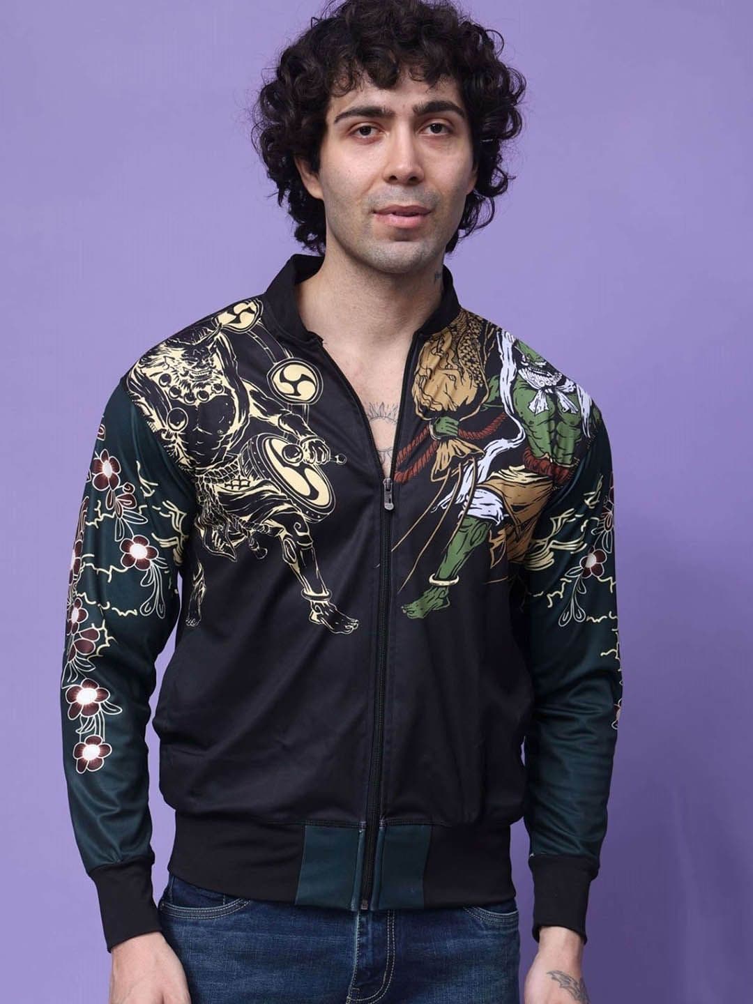 YELLOW TREE Men Stand Collar Graphic Printed Lightweight Bomber Jacket - view 1
