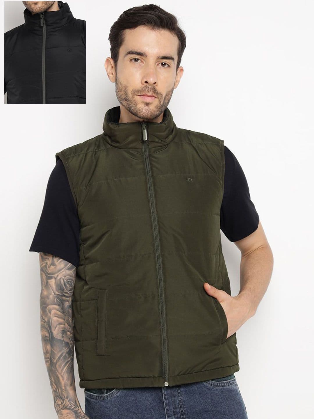 Allen Cooper Men Stand Collar Solid Windcheater Padded Jacket - view 1