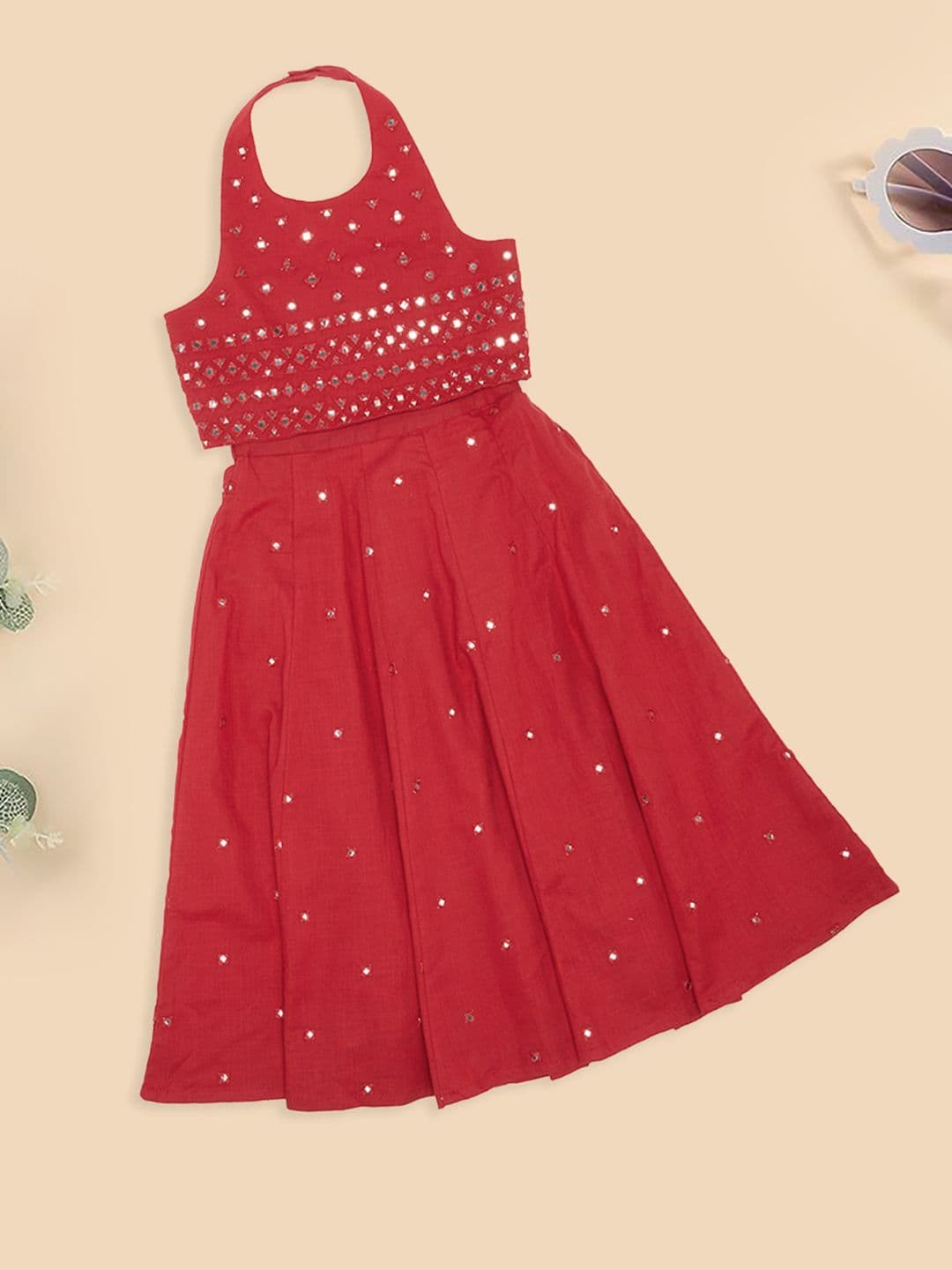 AKKRITI BY PANTALOONS Girls Embroidered Sequinned Ready To Wear Cotton Lehenga & Choli - view 1