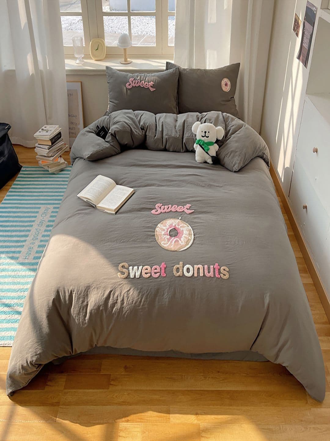 JC HOME Grey & Pink Solid 4 Piece Double King Regular Bedding Set - view 1