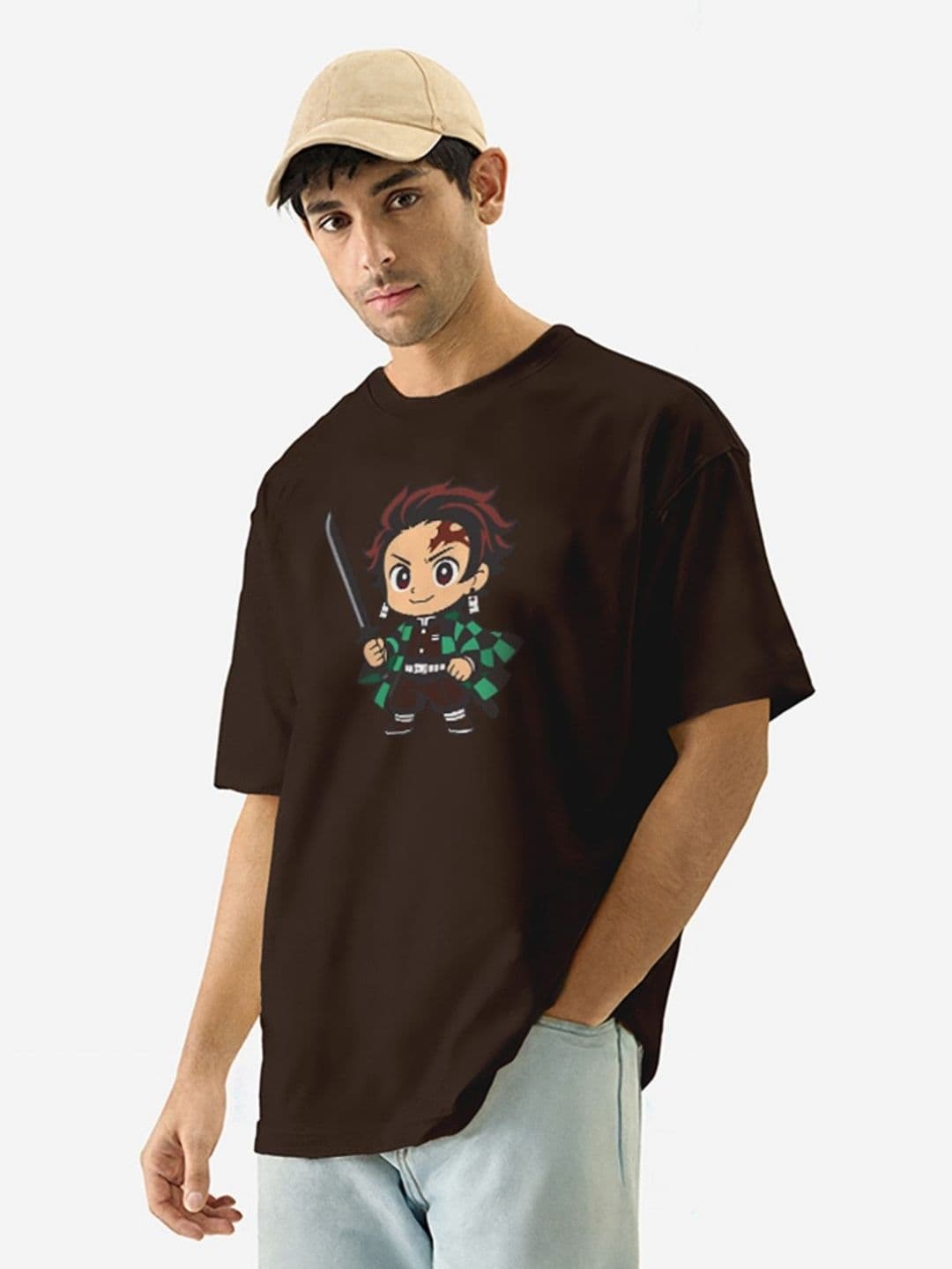 TOGS & TERRE Men Demon Slayer Graphic Printed Round Neck Cotton Oversized T-shirt - view 1