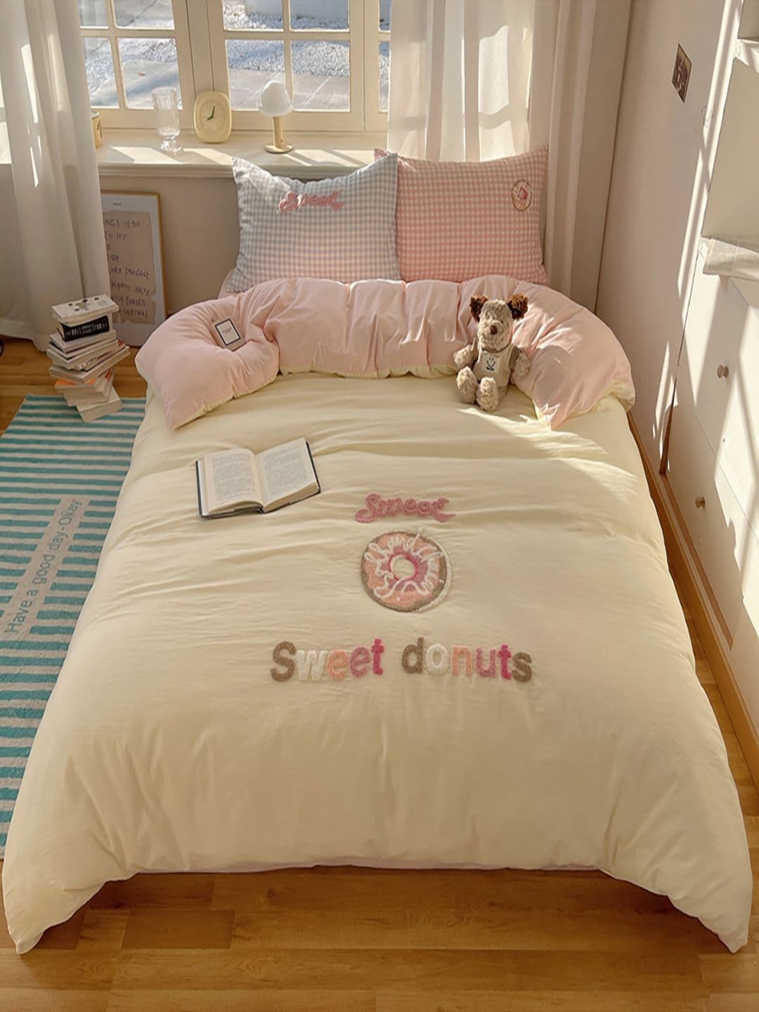 JC HOME Pink & Beige Ac Room Double Queen Bedding Set - view 1
