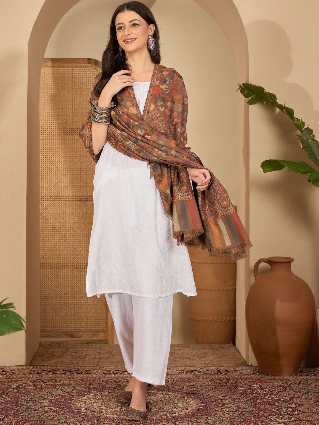 Sangria Women Printed Beige Shawl - view 1