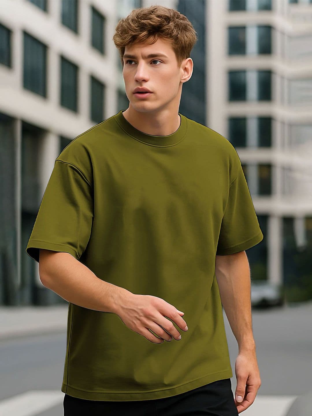THE BEETEL HOUSE Men Solid Round Neck Oversized T-shirt - view 1