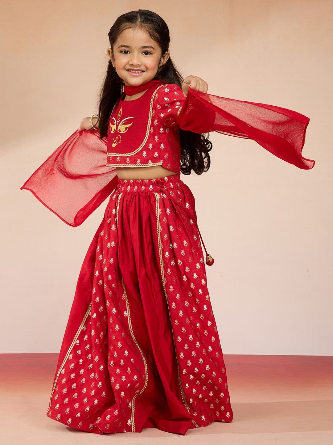 VASTRAMAY Girls Woven Design Zari Ready to Wear Lehenga Choli With Dupatta - view 1