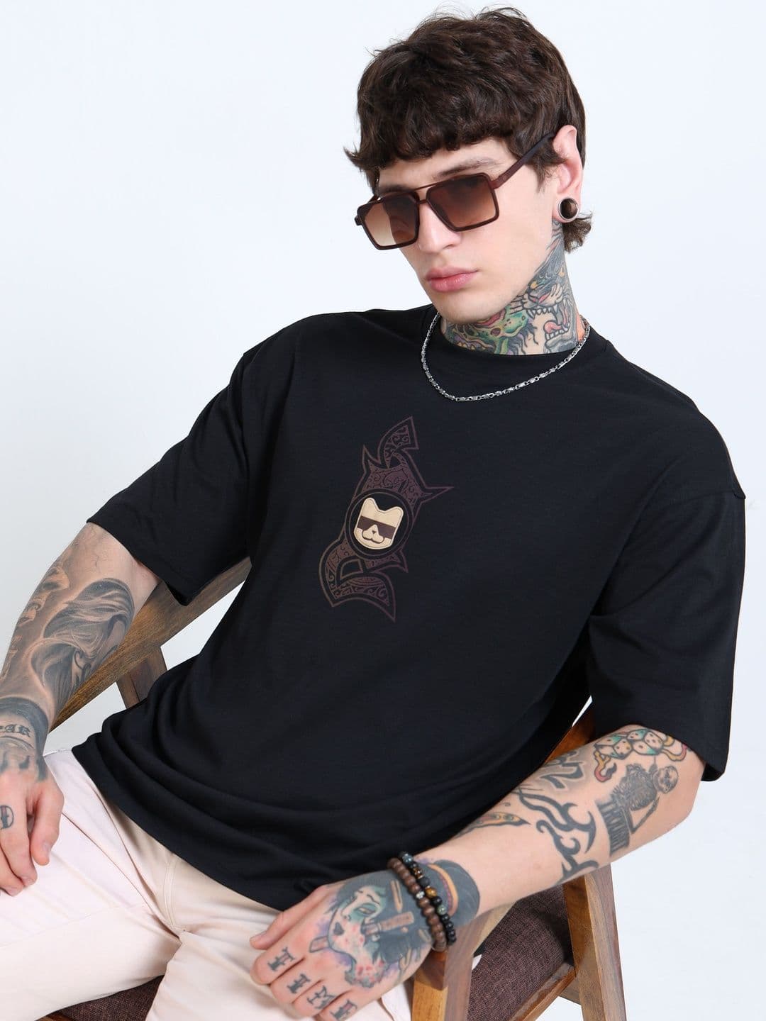 glitchez Men Graphic Printed Round Neck Cotton Oversized T-shirt - view 1