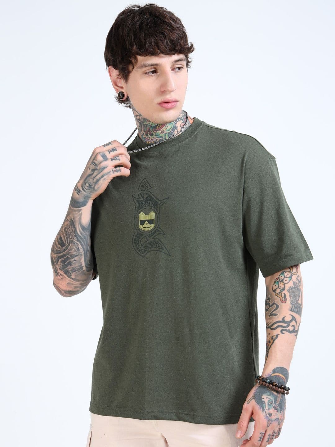 glitchez Men Graphic Printed Round Neck Cotton Oversized T-shirt - view 1