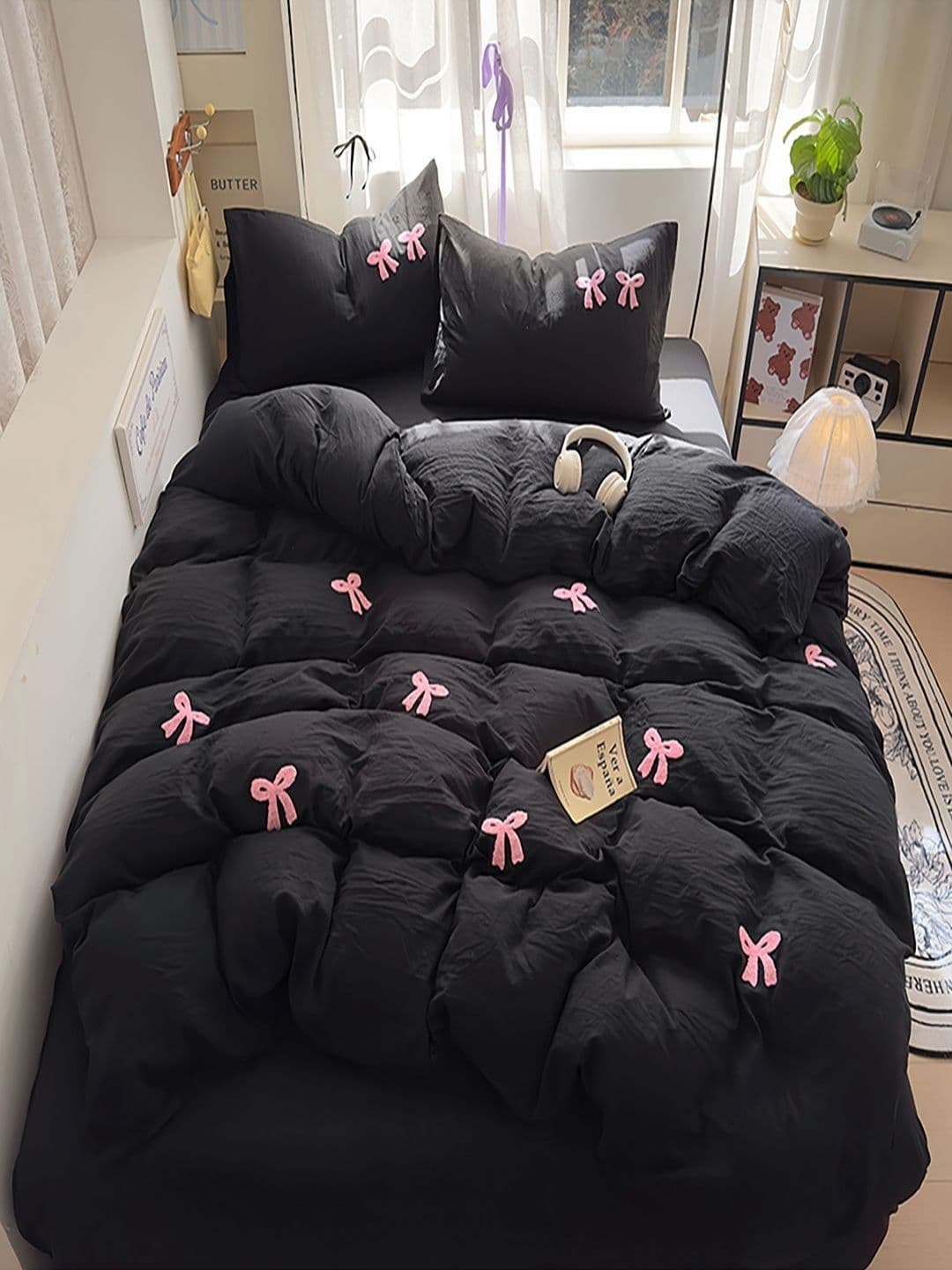 JC HOME Black & Pink Printed 4 Pieces Single Bedding Set - view 1