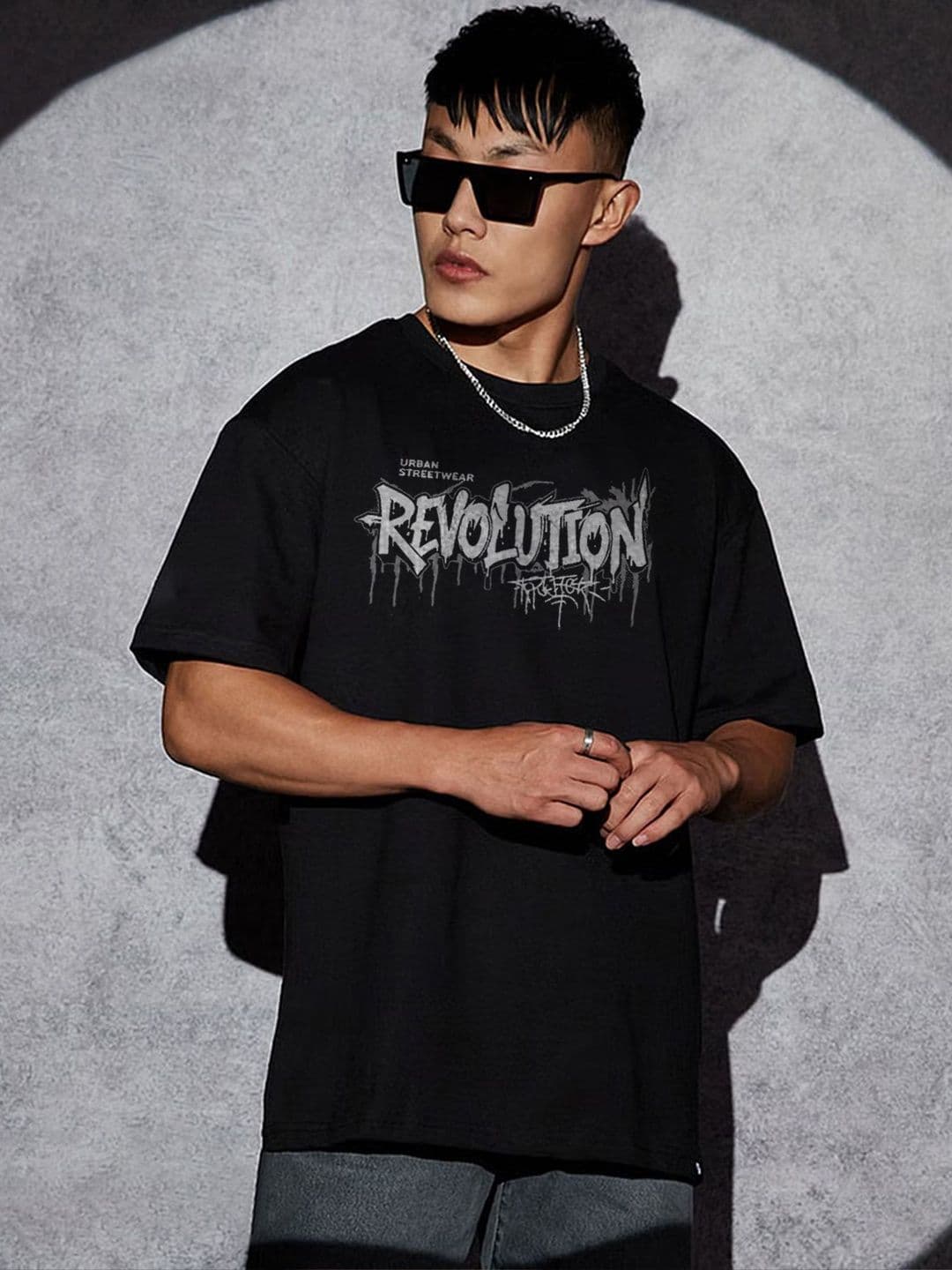 TOGS & TERRE Men Typography Printed Round Neck Cotton Oversized T-shirt - view 1