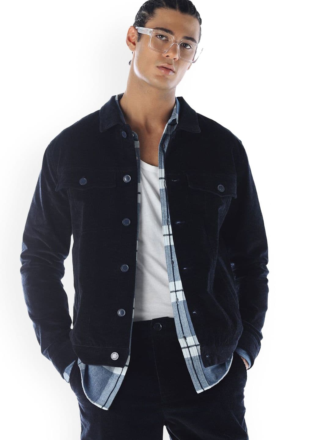 Jack & Jones Men Spread Collar Solid Denim Jacket - view 1