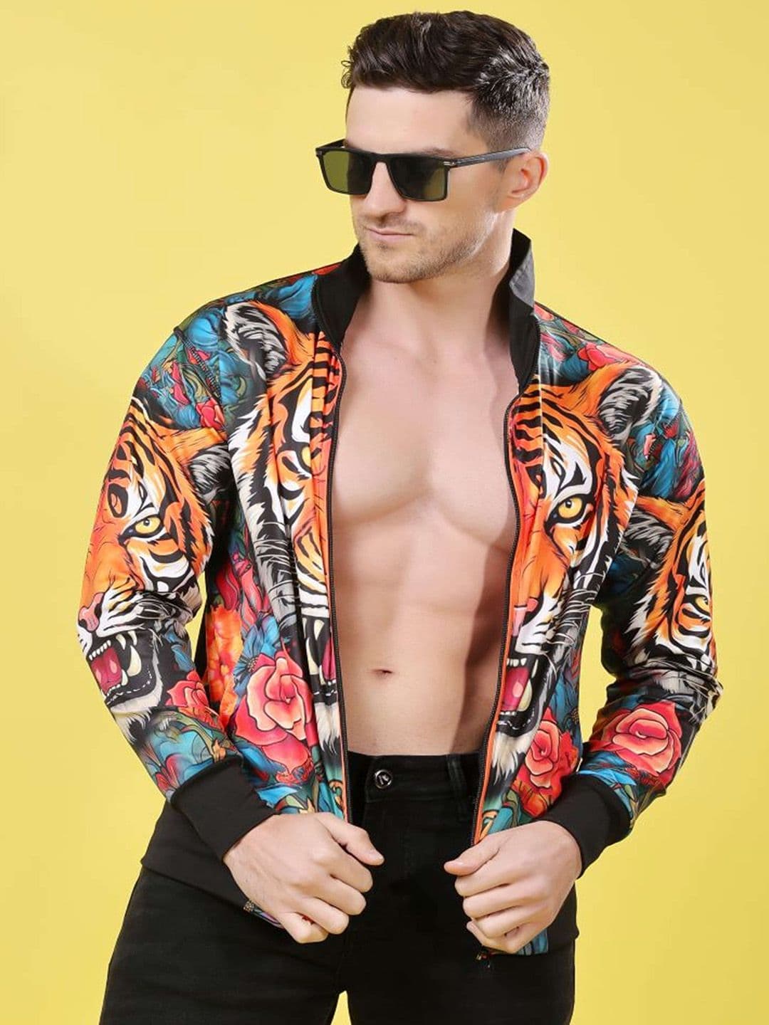 YELLOW TREE Men Stand Collar Animal Printed Lightweight Bomber Jacket - view 1