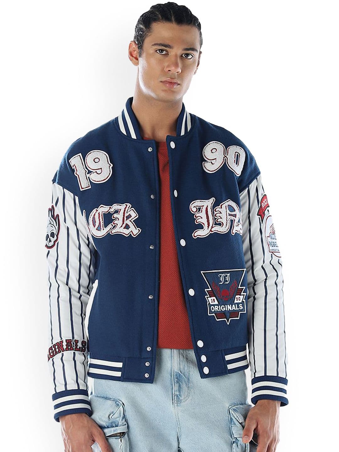 Jack & Jones Men Stand Collar Graphic Printed Varsity Jacket - view 1
