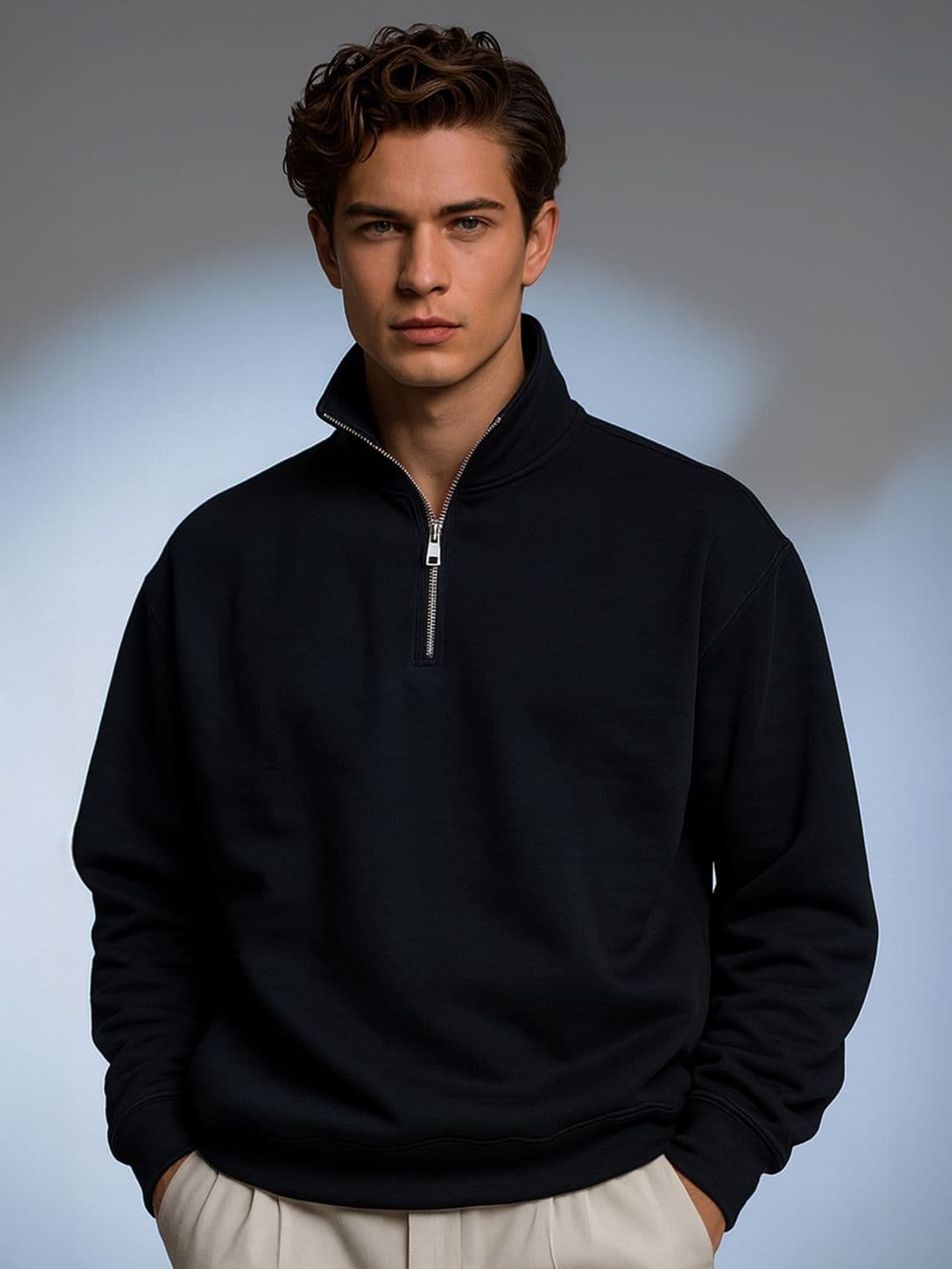NOBERO Men Mock Neck Solid Sweatshirt - view 1