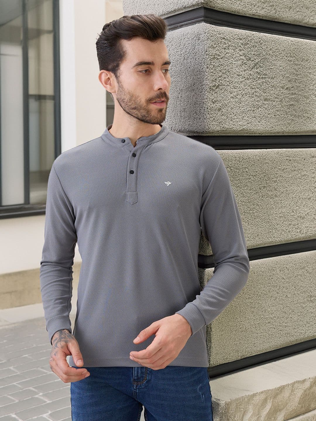Status Quo Men Self Design Henley Neck T-shirt - view 1