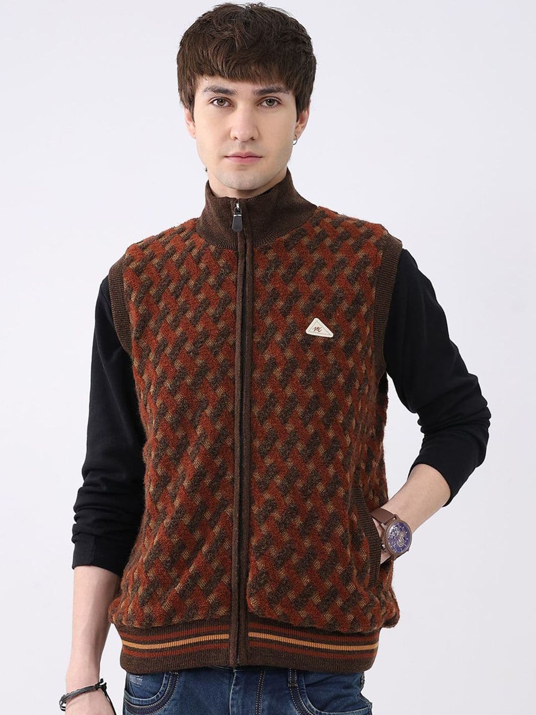 Monte Carlo Men Self Design Woollen Gilet Jacket - view 1