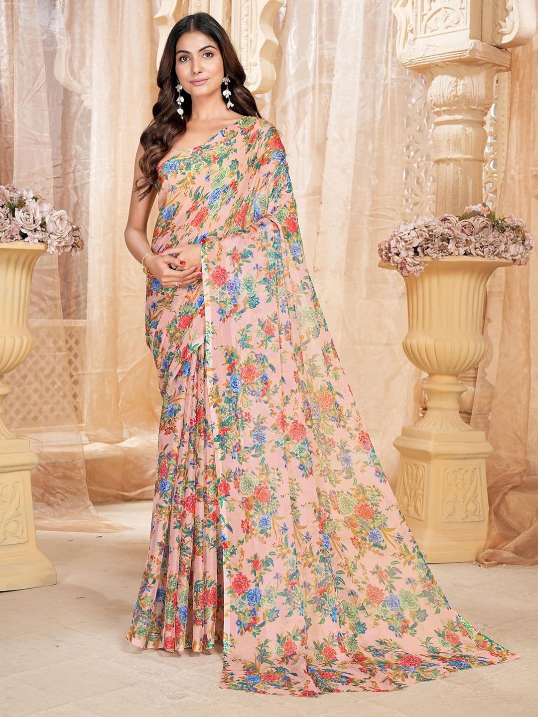 Garden Vareli Floral Printed Pure Chiffon Saree - view 1