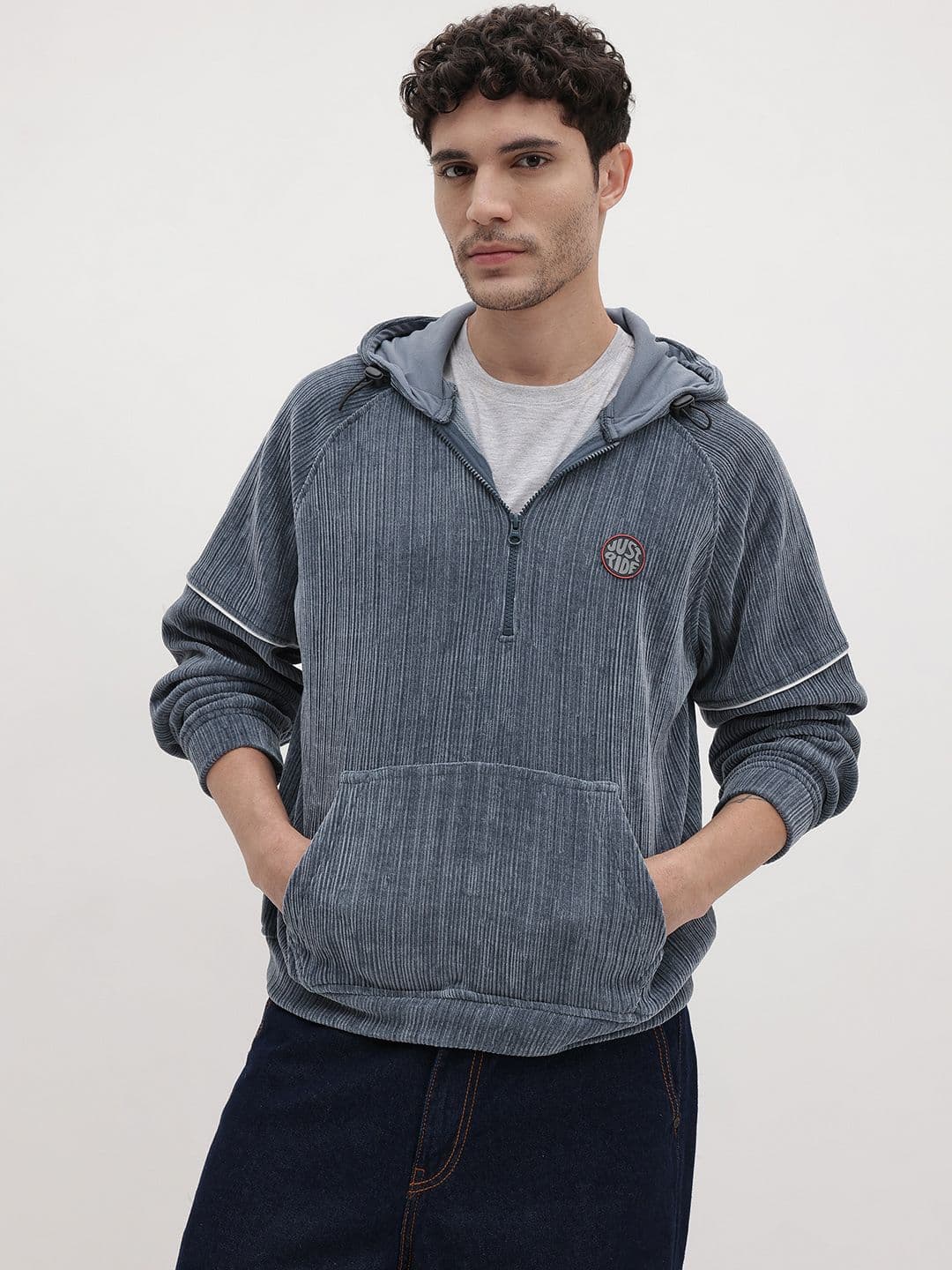The Roadster Life Co. Hooded Paneled Raglan Sleeves Corduroy Jacket - view 1