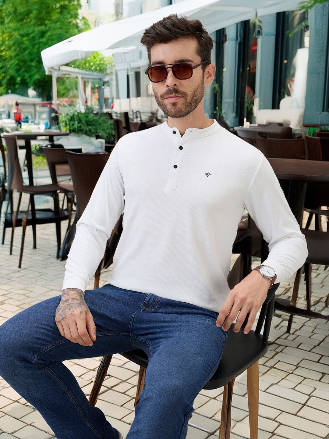 Status Quo Men Self Design Henley Neck T-shirt - view 1