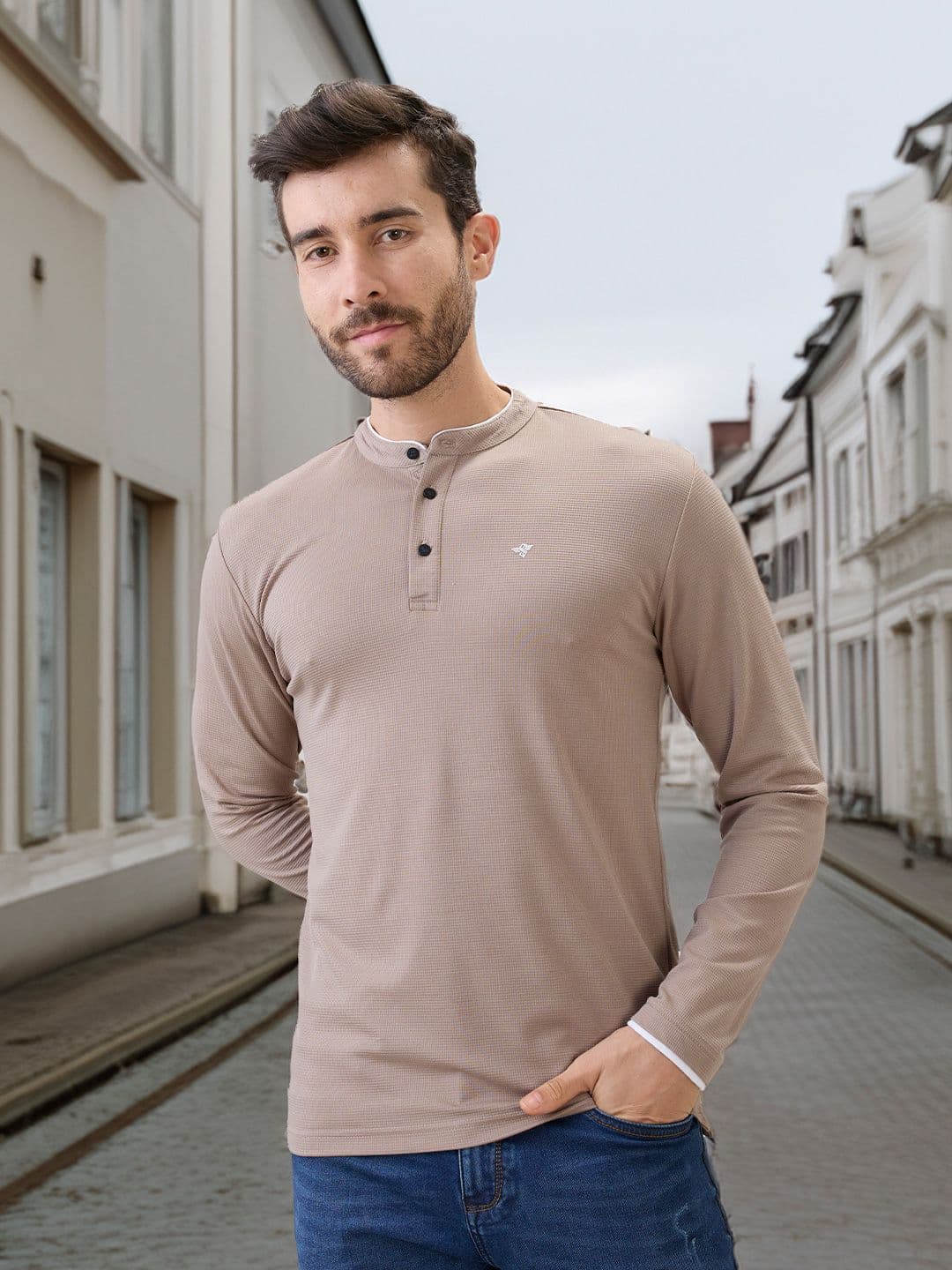 Status Quo Men Self Design Mandarin Collar T-shirt - view 1