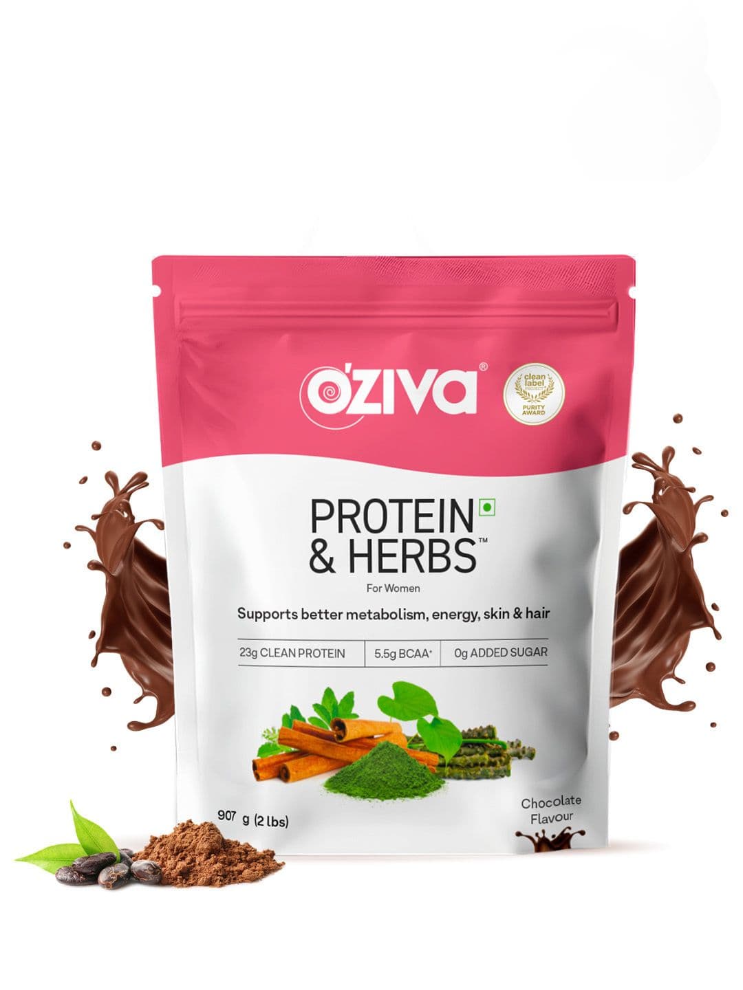 OZiva Protein & Herbs for Weight Management - Chocolate (907 g) - view 1