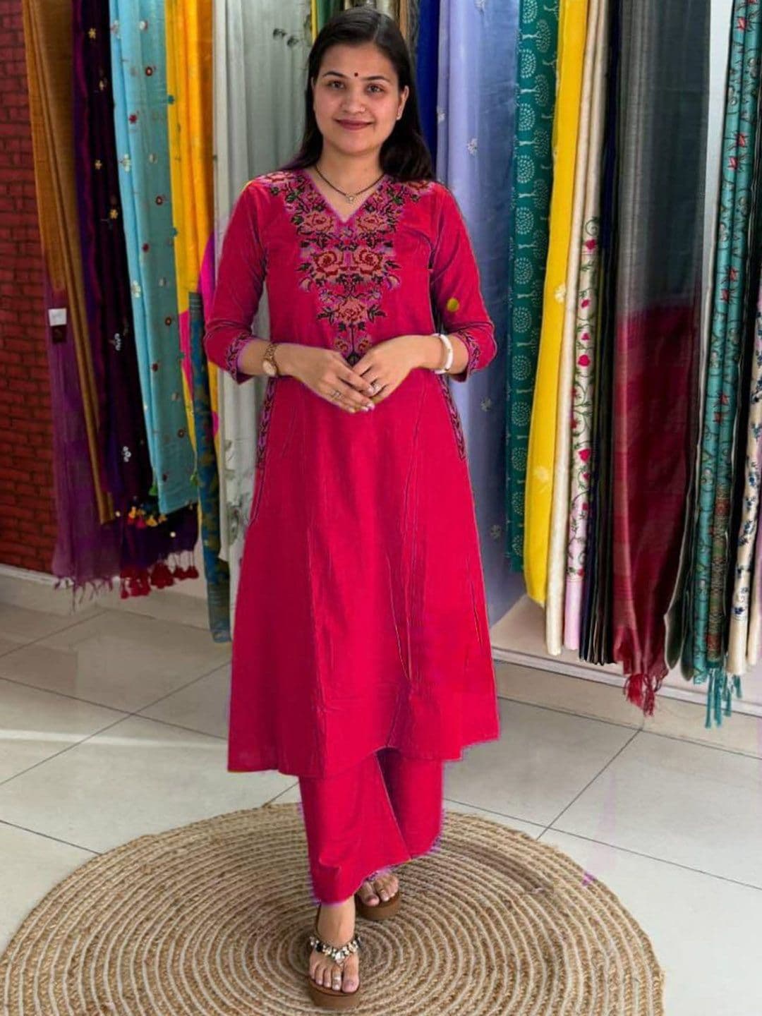 TRUVON FASHIONS Ethnic Embroidered Tunic with Trousers - view 1