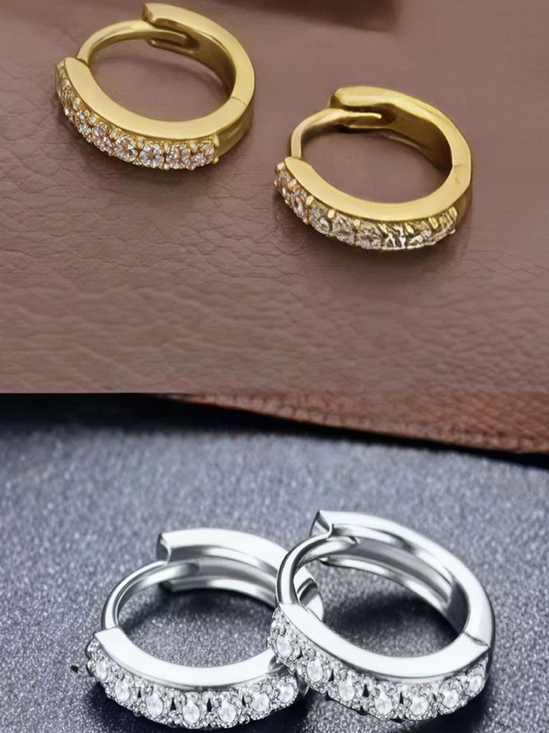 GILHER Women Silver & Gold Set Of 2 AD & Cubic Zirconia Bali Earrings - view 1