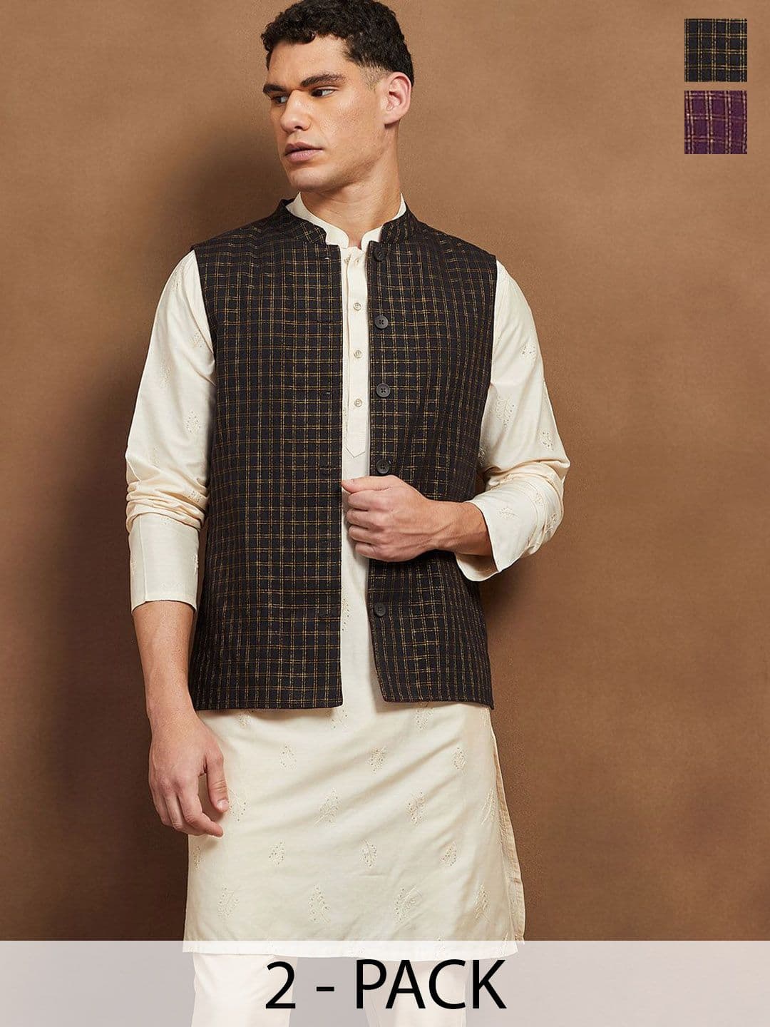 Melange by Lifestyle Men Checked Cotton Nehru Jacket - view 1