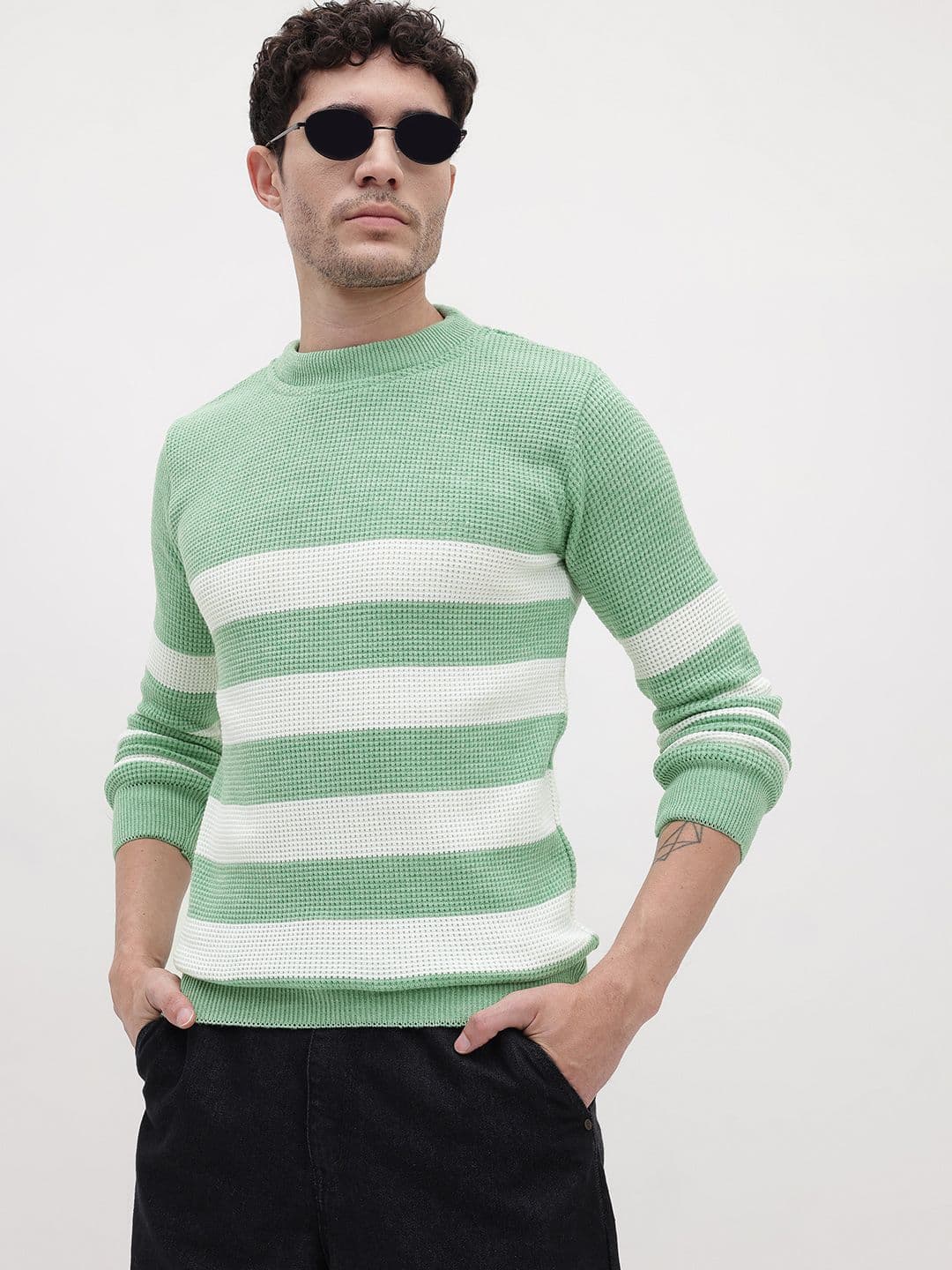 The Roadster Life Co. Men Striped Waffle Knit Pullover - view 1