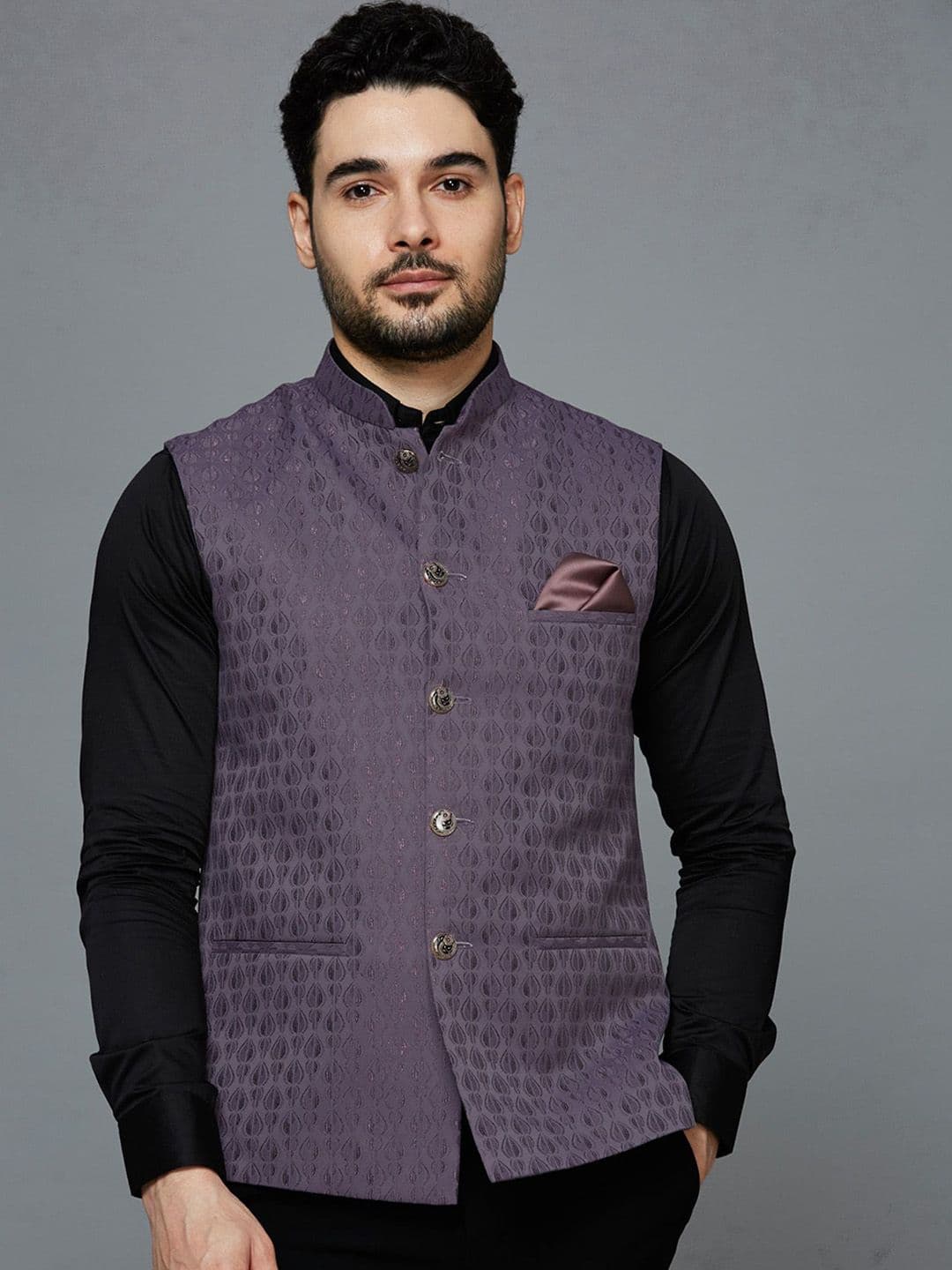 ESSAS club Men Geometric Woven Design Mandarin Collared Nehru Jackets - view 1
