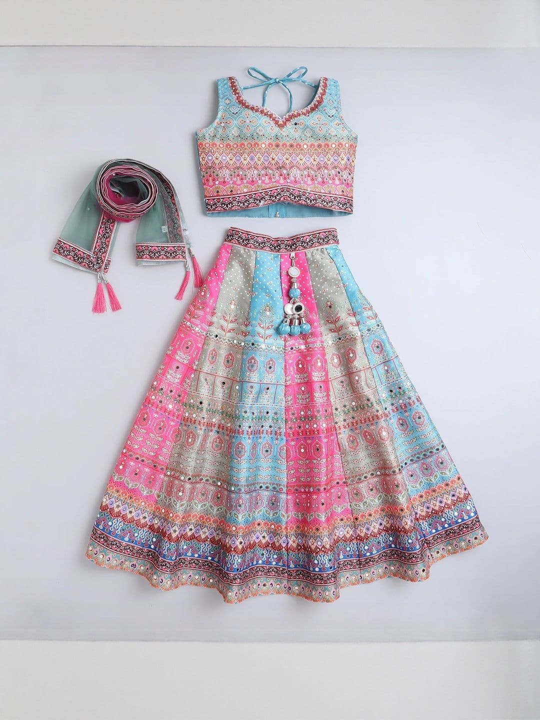 KL9KIDS Girls Printed Thread Work Tie and Dye Ready to Wear Lehenga & Blouse With Dupatta - view 1