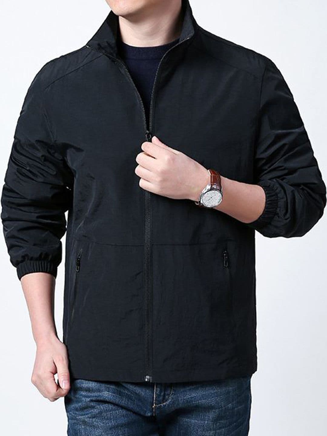 StyleCast x Revolte Men Stand Collar Solid Biker Jacket - view 1