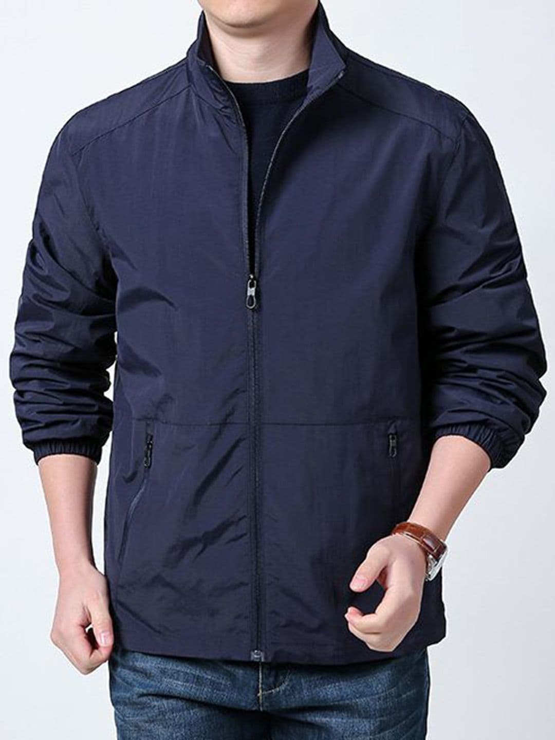 StyleCast x Revolte Men Stand Collar Solid Biker Jacket - view 1