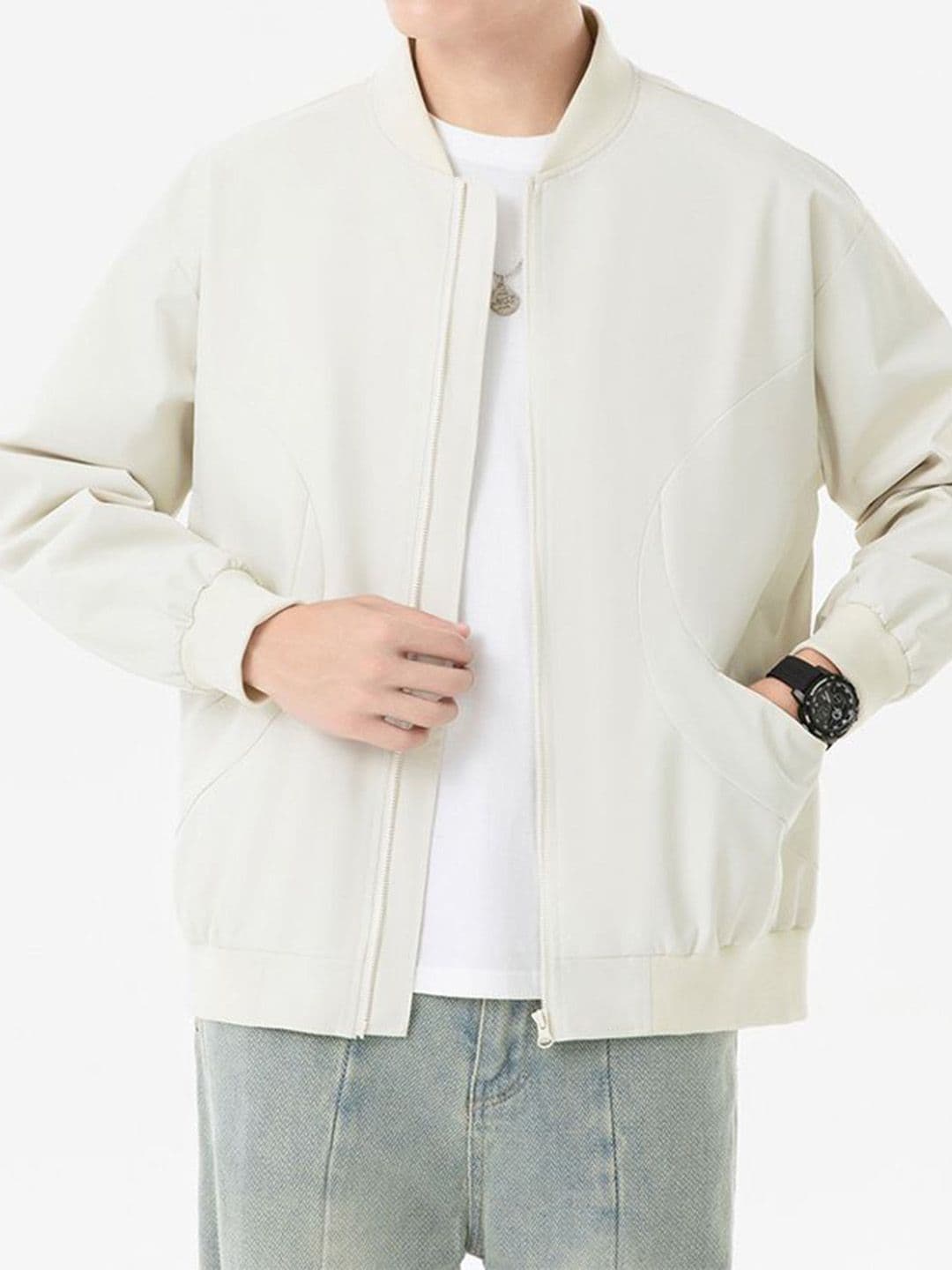 StyleCast x Revolte Men Stand Collar Solid Windcheater Bomber Jacket - view 1
