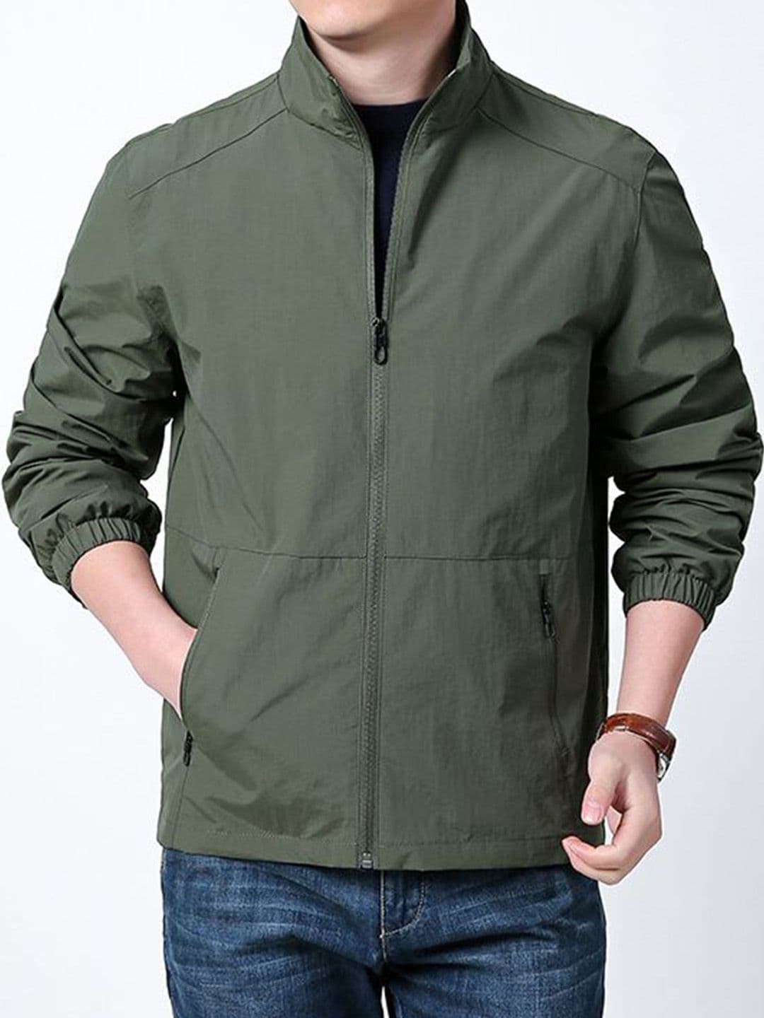 StyleCast x Revolte Men Stand Collar Solid Biker Jacket - view 1