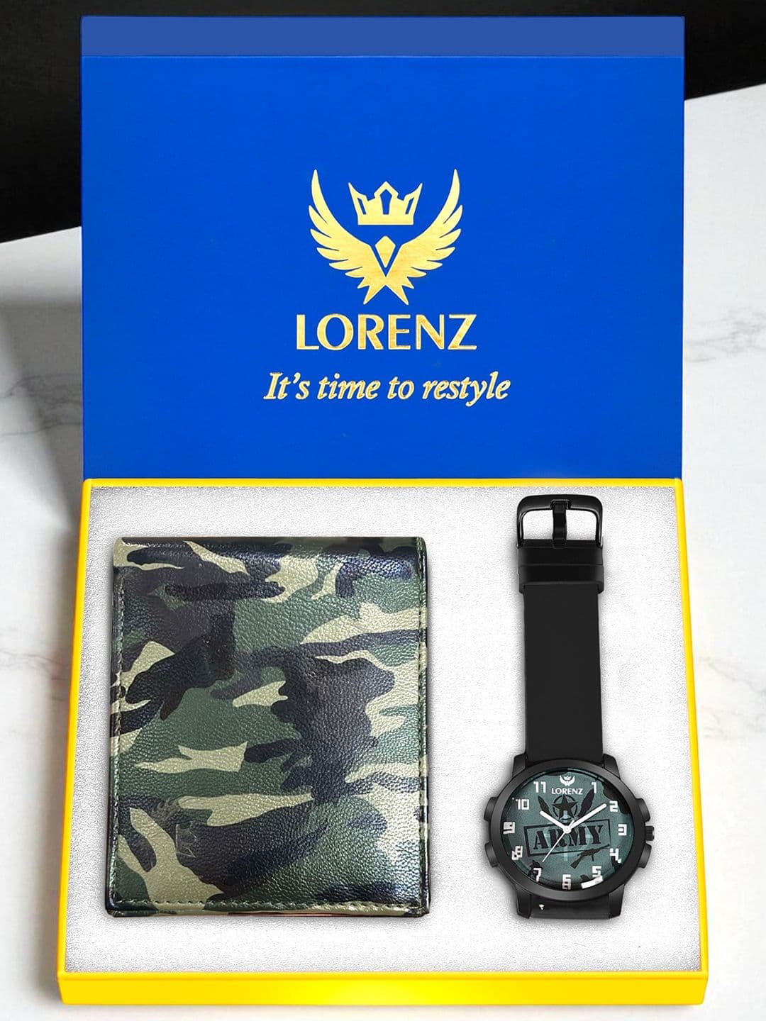 LORENZ Men Accessory Gift Set of Watch & Army Design Wallet - view 1