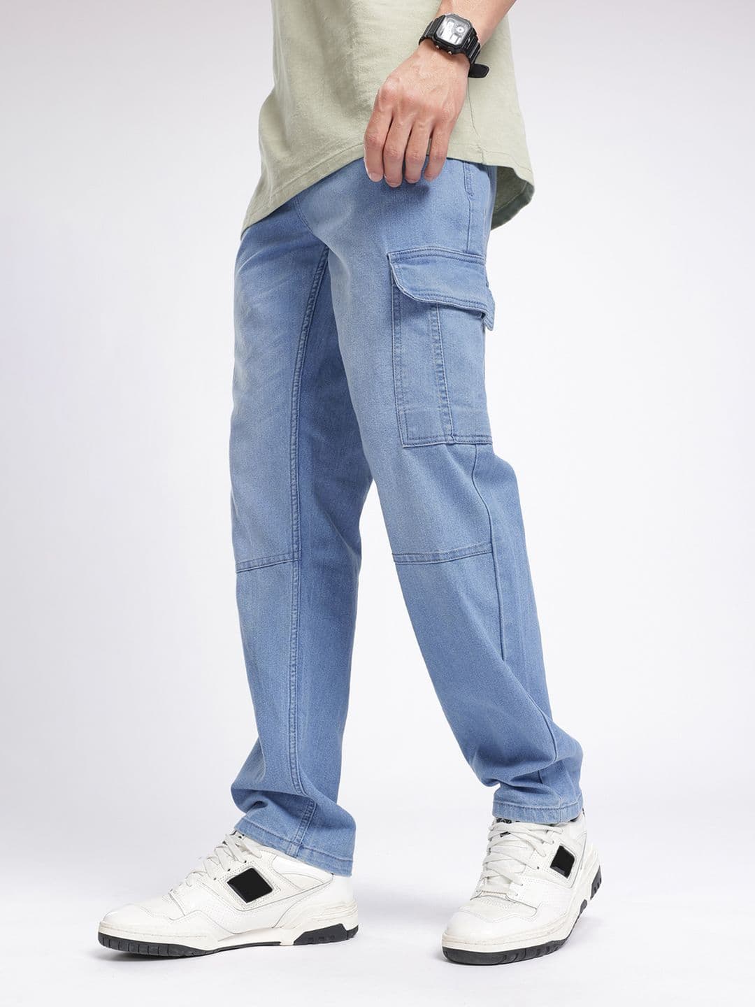 glitchez Men Relaxed Fit Heavy Fade Cargo Style Stretchable Jeans - view 1